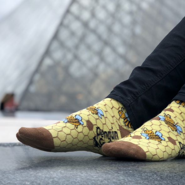 Bičių kojinės- Linksmos geltonos kojinės (Penguin socks)
