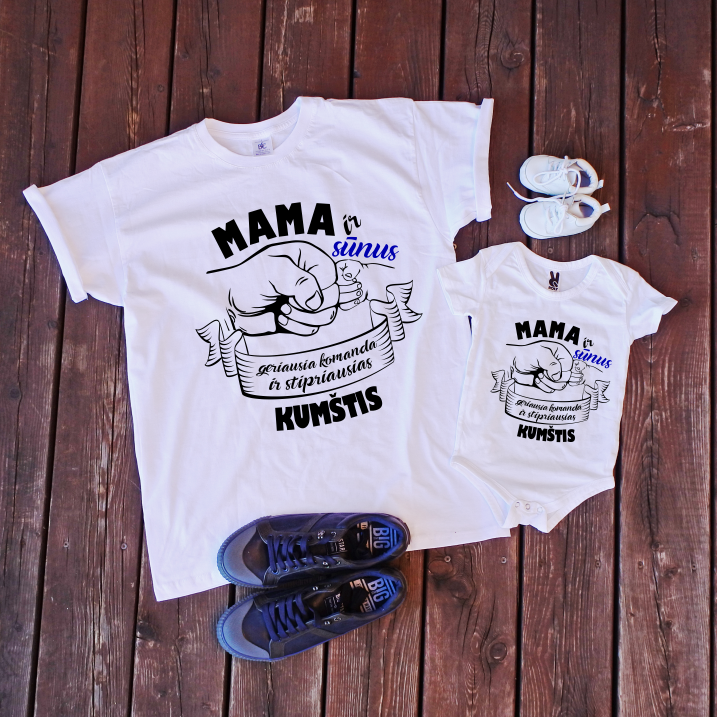Balti unisex marškinėliai ir bodis "Mama ir sūnus“