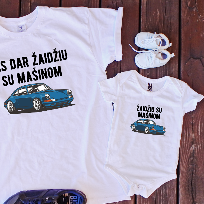 Marškinėliai ir bodis "Žaidžiu su mašinomis“