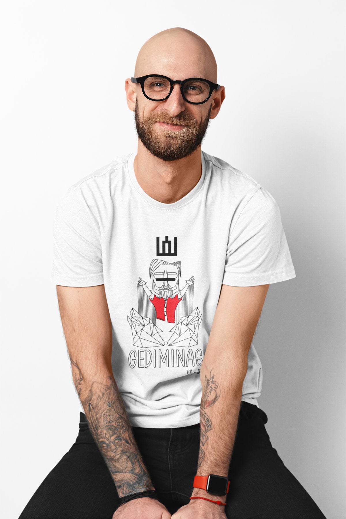 Balti UNISEX marškinėliai "LDK KUNIGAIKŠTIS GEDIMINAS SU UŽRAŠU"