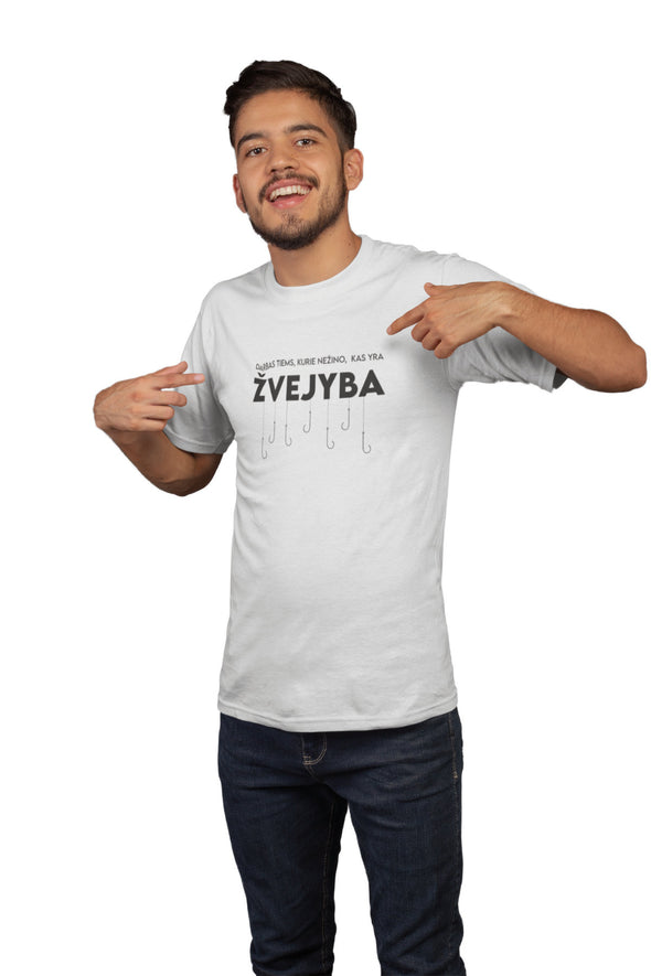 Balti UNISEX marškinėliai "Žvejyba"