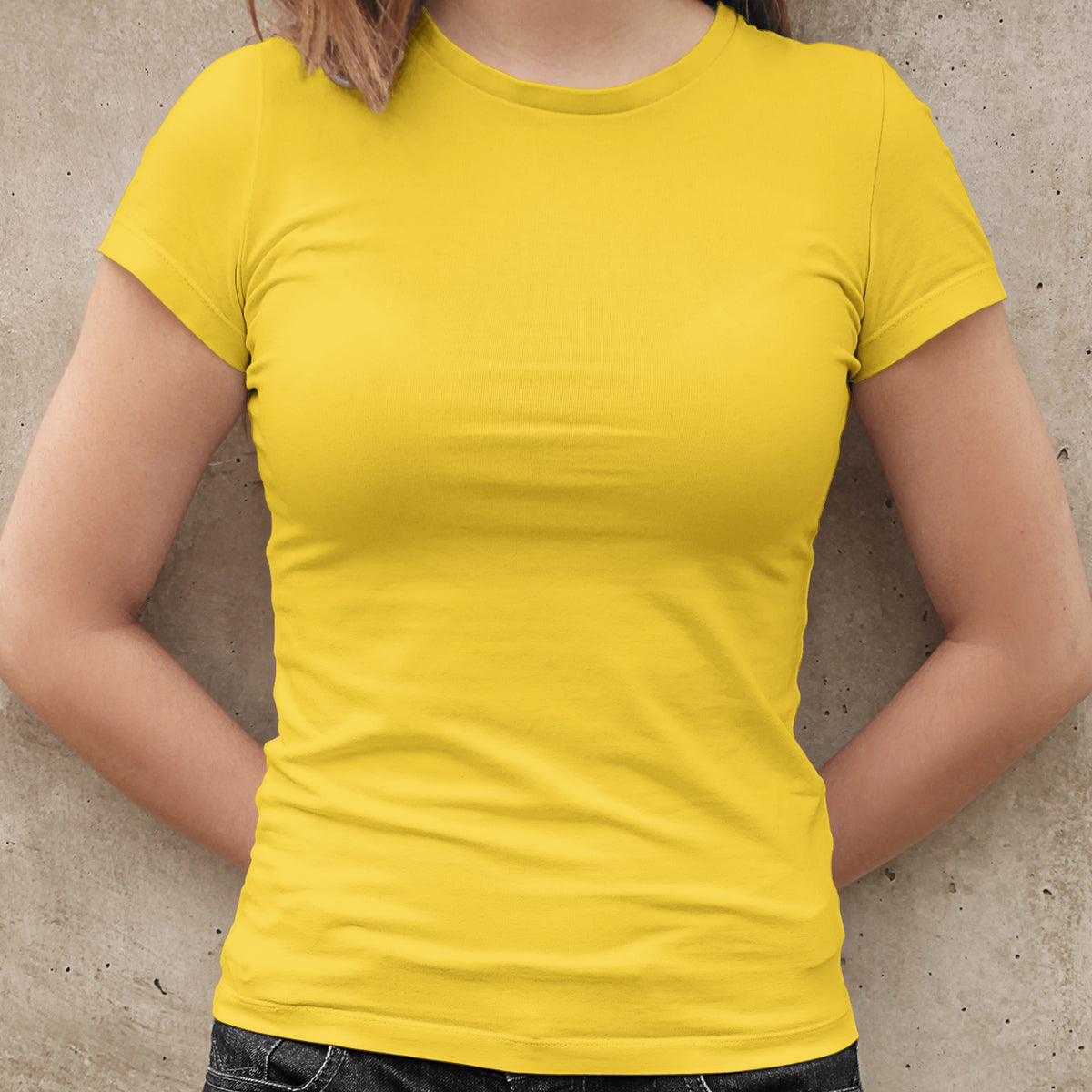 Geltoni Moteriški medvilniniai marškinėliai be spaudos