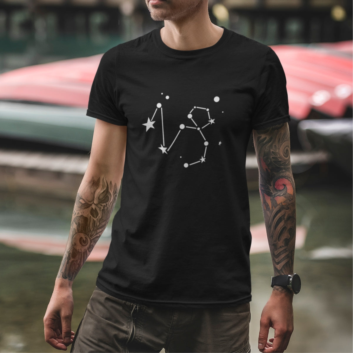 Juodi unisex marškinėliai zodiakas "Ožiaragis“