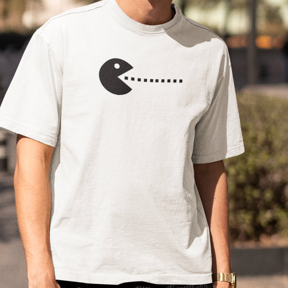 Balti unisex marškinėliai poroms "Pacman žaidimas“ Vyriškas dizainas