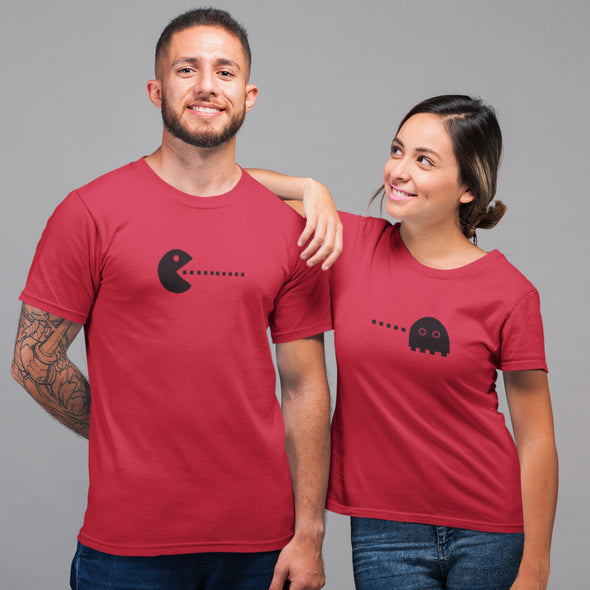 Raudoni marškinėliai poroms "Pacman žaidimas“ Vyriškas dizainas