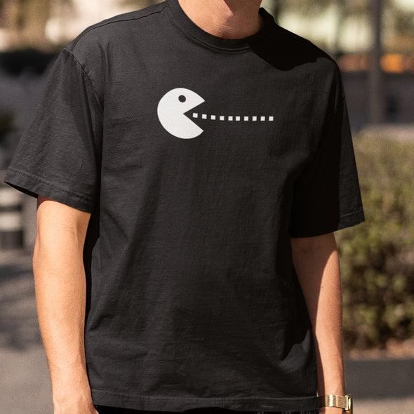 Juodi unisex marškinėliai poroms "Pacman žaidimas“ Vyriškas dizainas