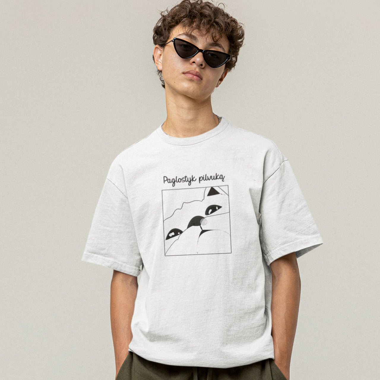 Balti UNISEX marškinėliai "Paglostyk pilvuką"