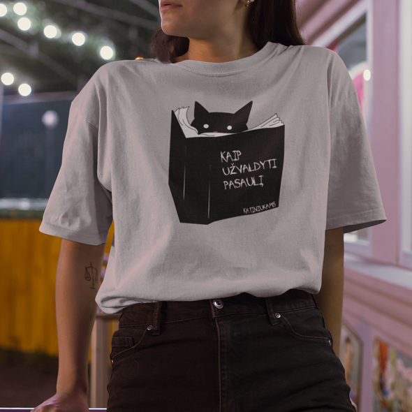 Pilki melanžiniai UNISEX marškinėliai "Katiniukams"