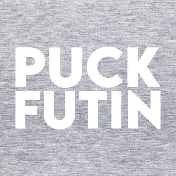 Pilki melanžiniai polo marškinėliai su baltu marginimu "Puck futin“