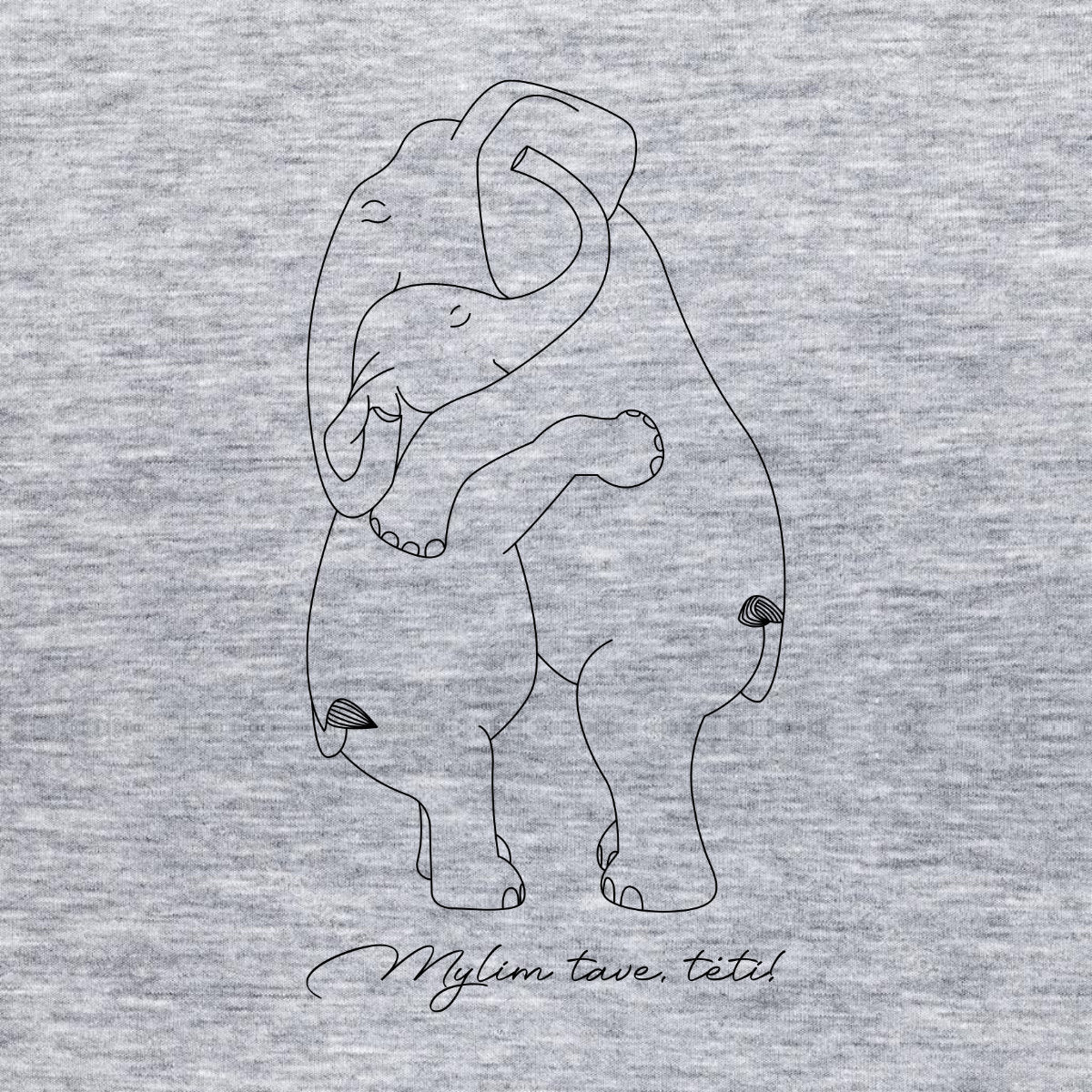 Pilki melanžiniai UNISEX marškinėliai "Apsikabinę drambliai"