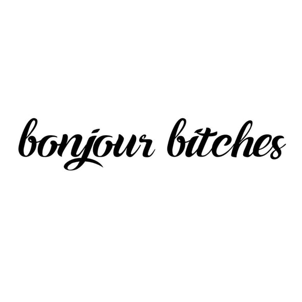 Baltas UNISEX džemperis be gobtuvo "Bonjour bitches"