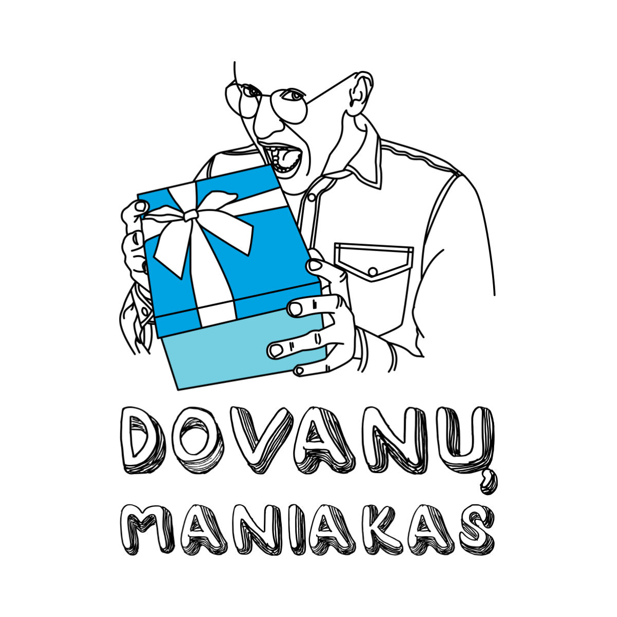 Balti UNISEX kalėdiniai marškinėliai "Dovanų maniakas"