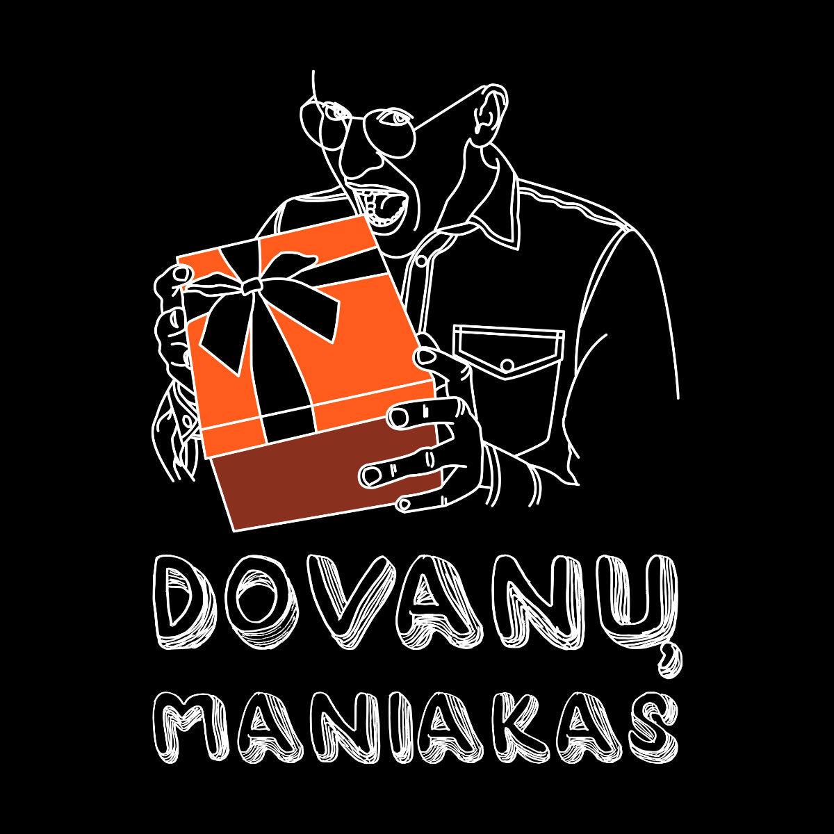 Juodas džemperis be gobtuvo "Dovanų maniakas"