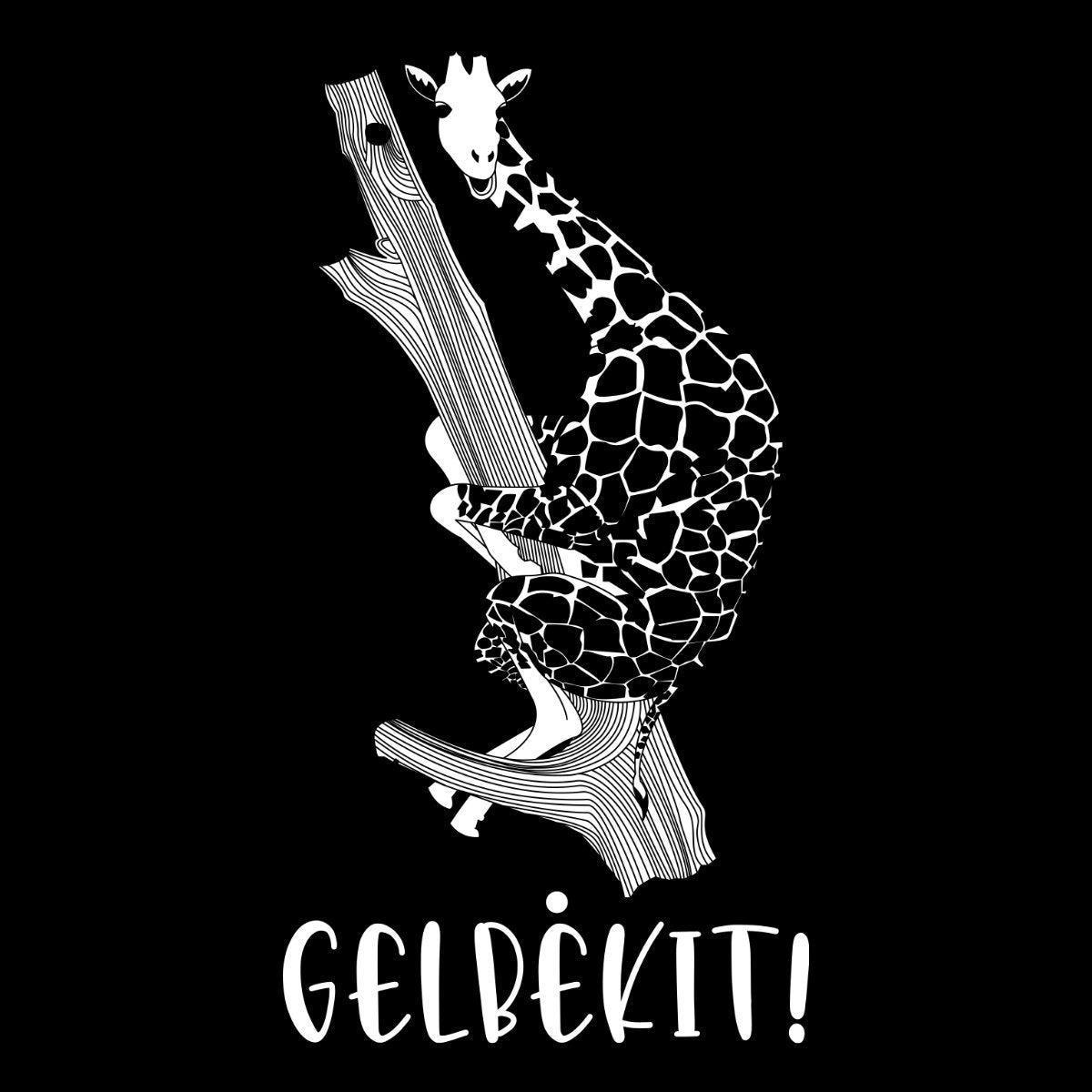 Juodas džemperis be gobtuvo "Gelbėkit žirafą"