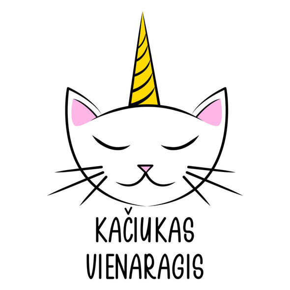 Balti UNISEX marškinėliai "Kačiukas vienaragis"
