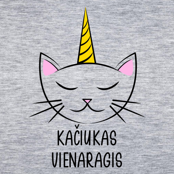 Pilkas melanžinis UNISEX džemperis be gobtuvo "Kačiukas vienaragis"