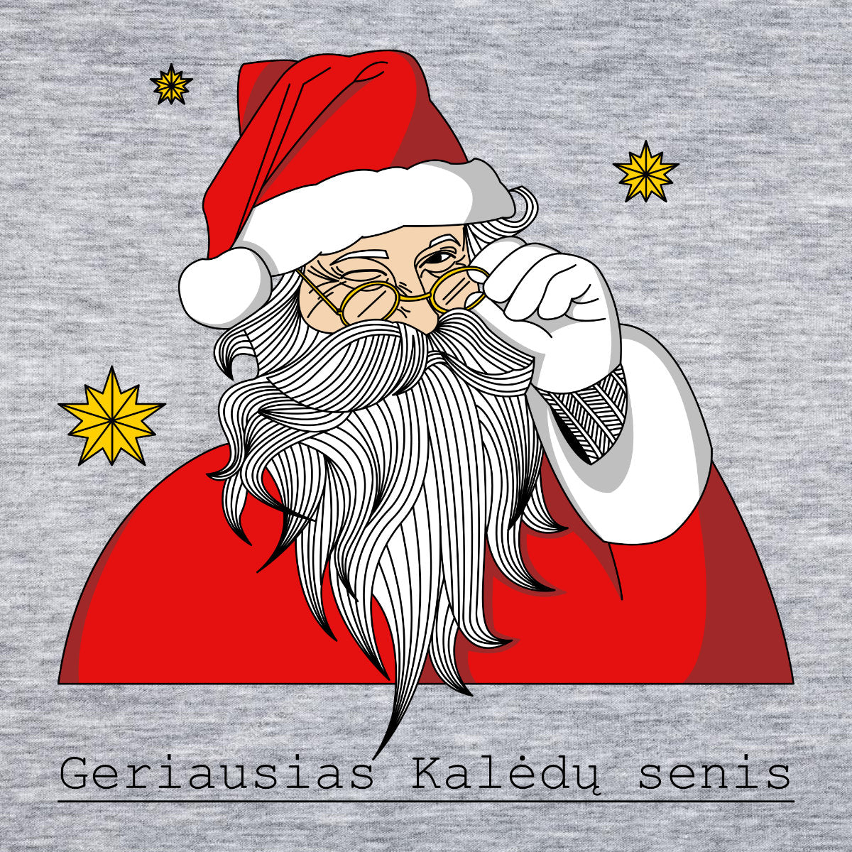 Pilkas melanžinis UNISEX kalėdinis džemperis be gobtuvo "Geriausias Kalėdų senis"