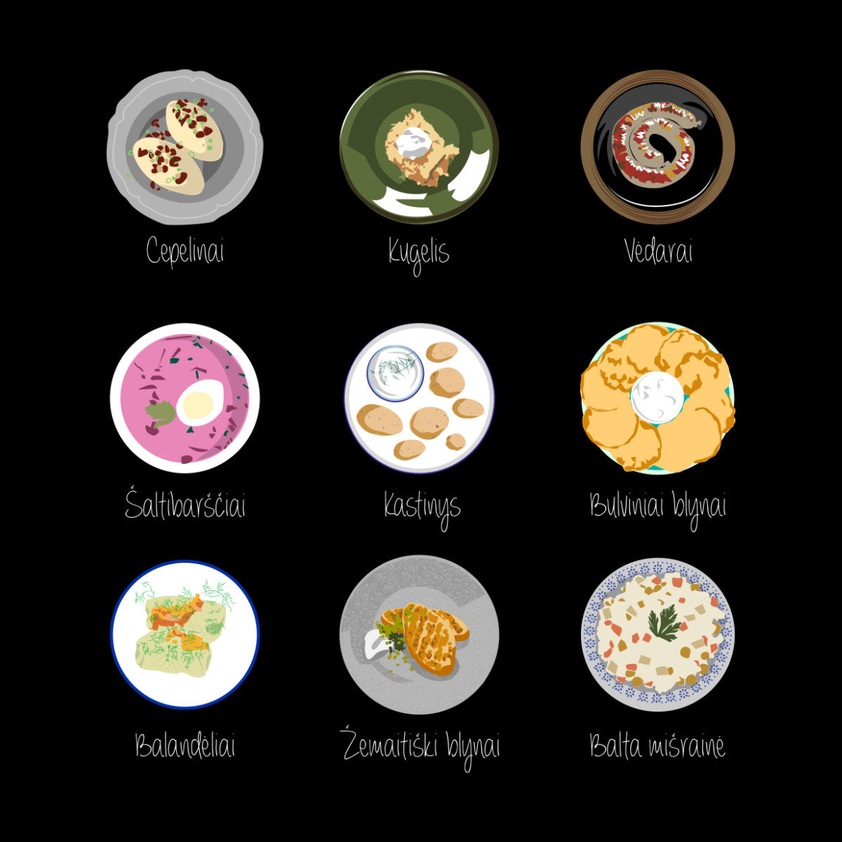 Juodi UNISEX marškinėliai "Lietuviški patiekalai“