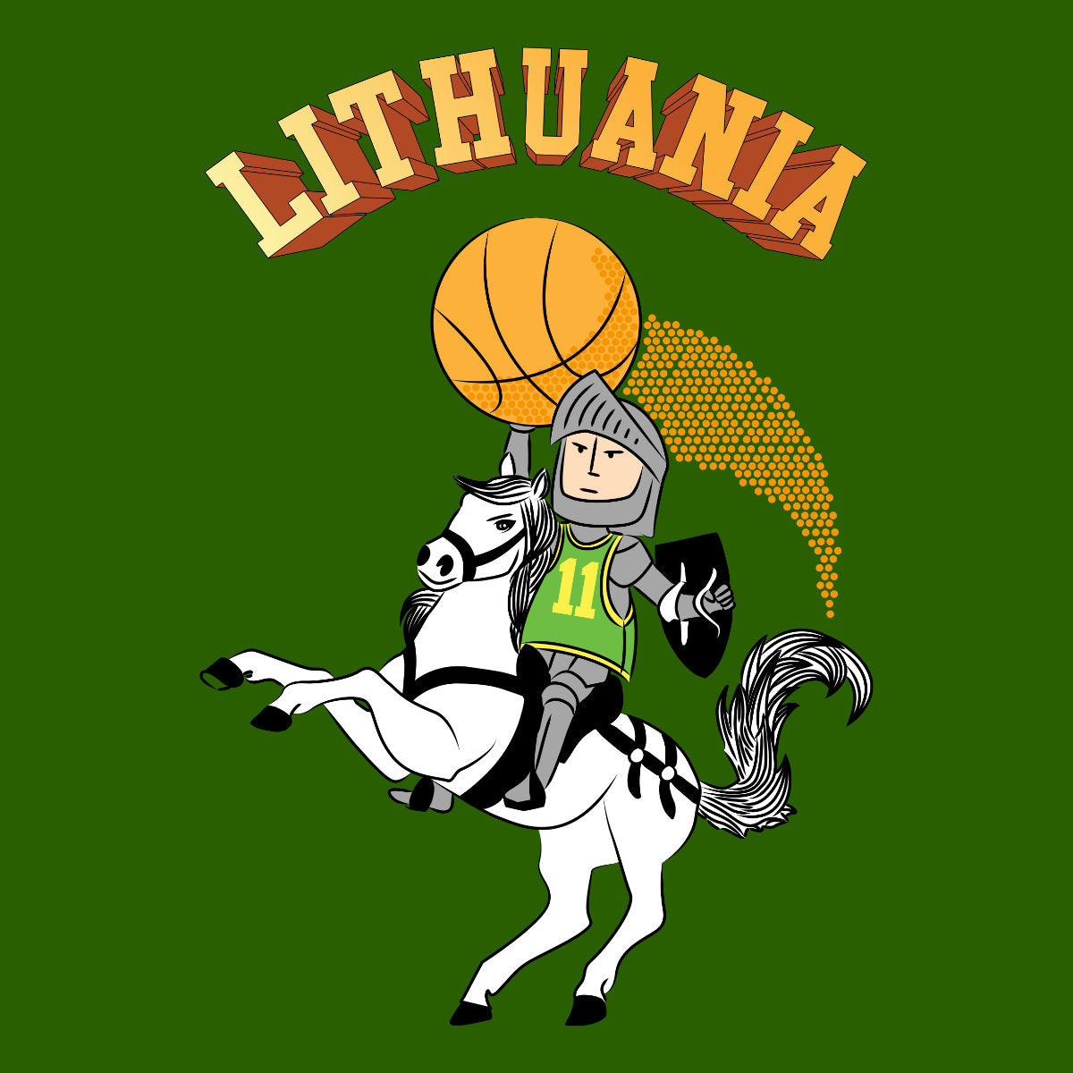 Tamsiai žali UNISEX marškinėliai "Lietuvos krepšinio herojus"