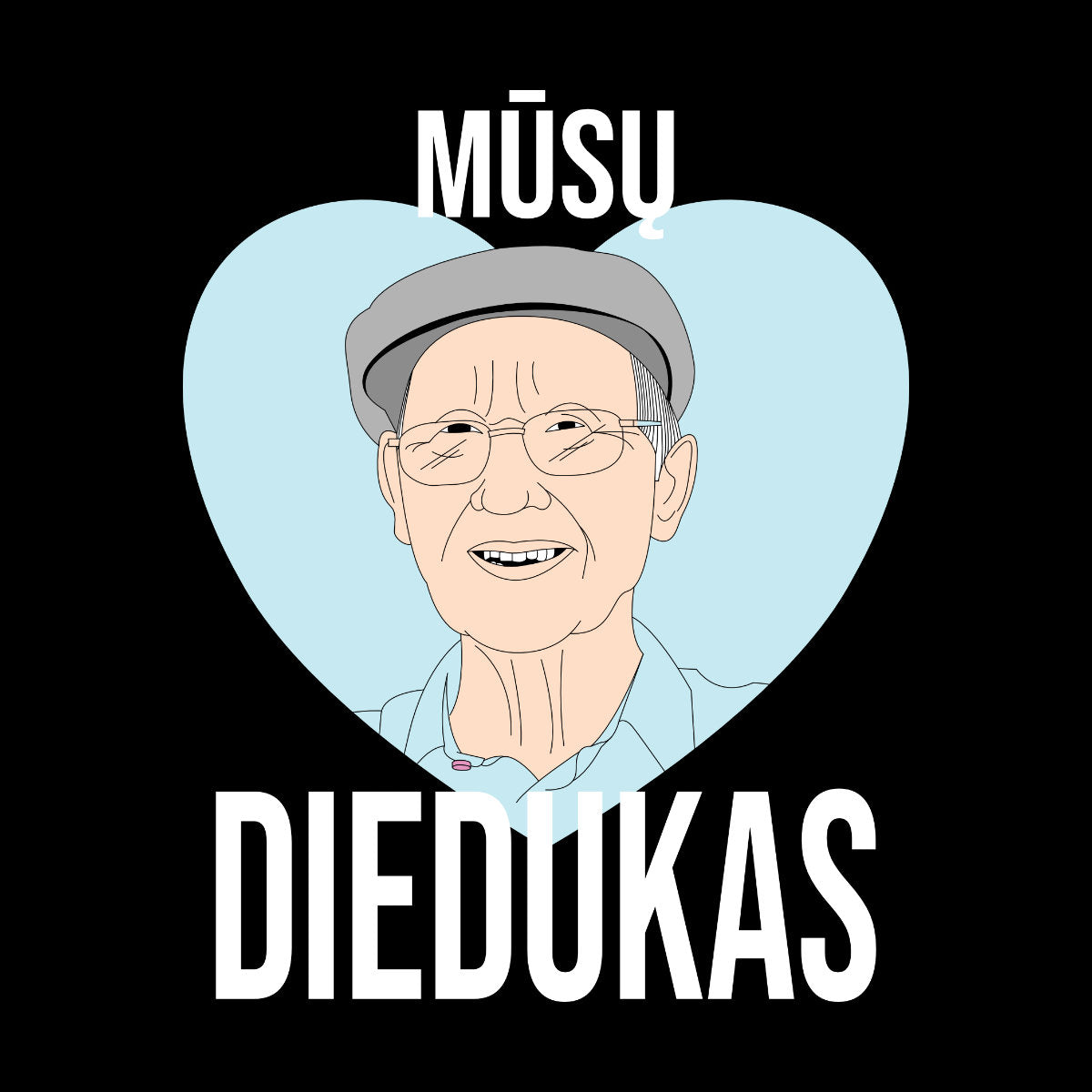 Juodas džemperis be gobtuvo su užrašu "Mūsų diedukas"