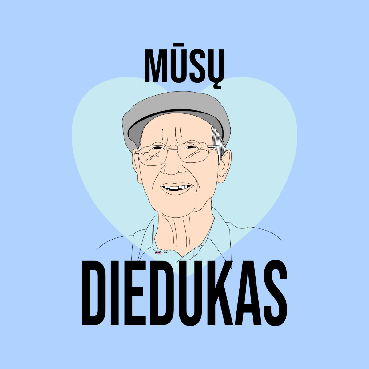Žydras organinės medvilnės UNISEX džemperis be gobtuvo "Mūsų diedukas"