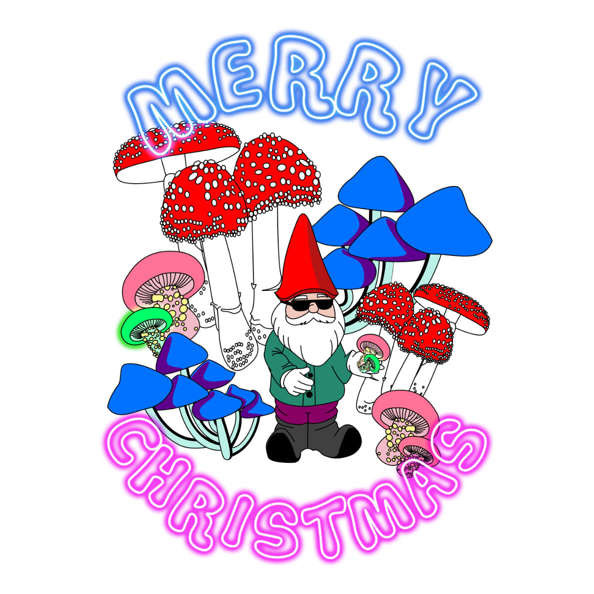 Balti UNISEX kalėdiniai marškinėliai "Neoninės Kalėdos"