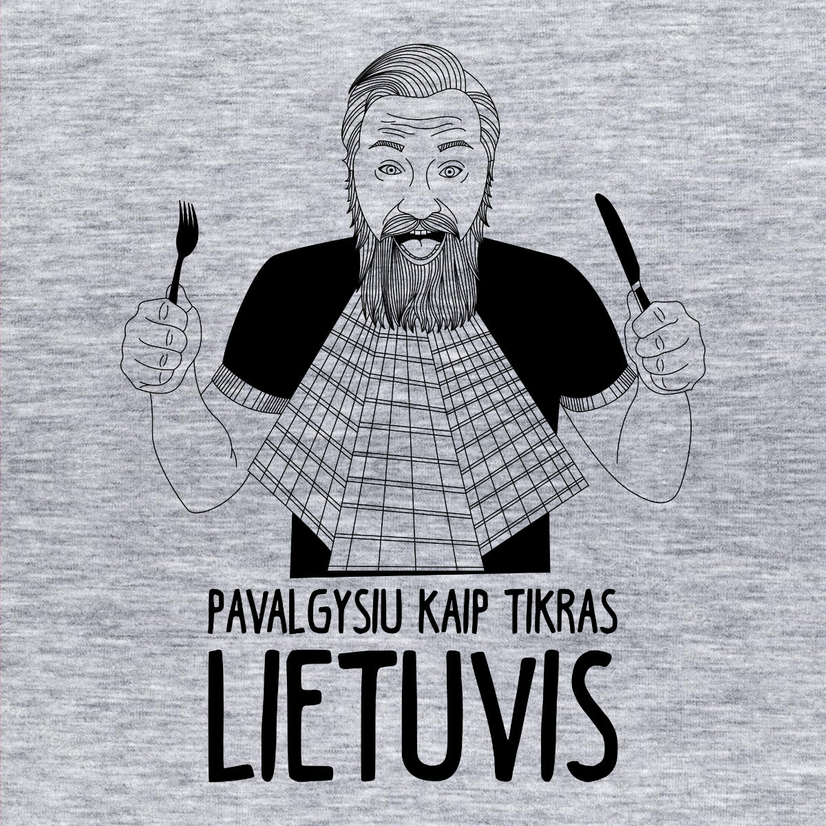 Pilki melanžiniai marškinėliai "Pavalgysiu kaip tikras lietuvis“