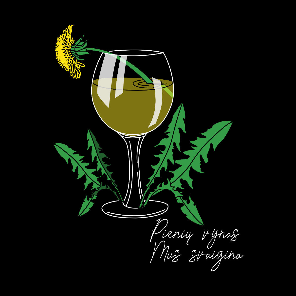 Juodi UNISEX marškinėliai "Pienių vynas"