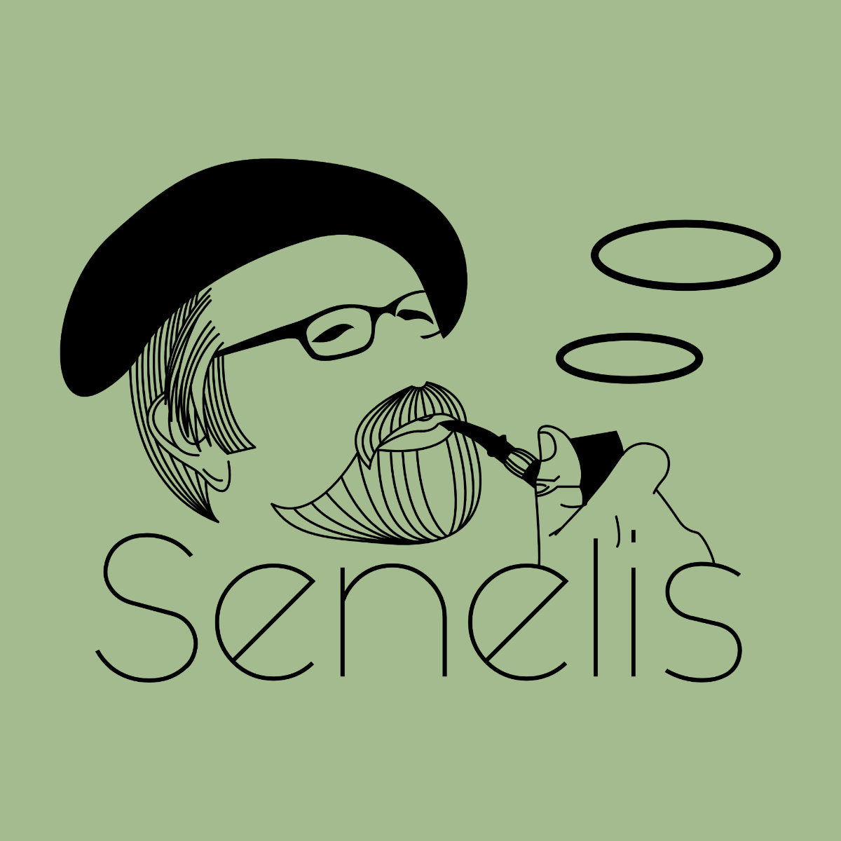 Švelniai žalias organinės medvilnės UNISEX džemperis be gobtuvo "Senelis su pypke"