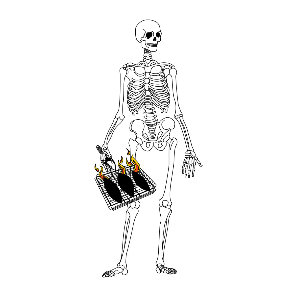 Balti UNISEX marškinėliai "Skeletas grilina"
