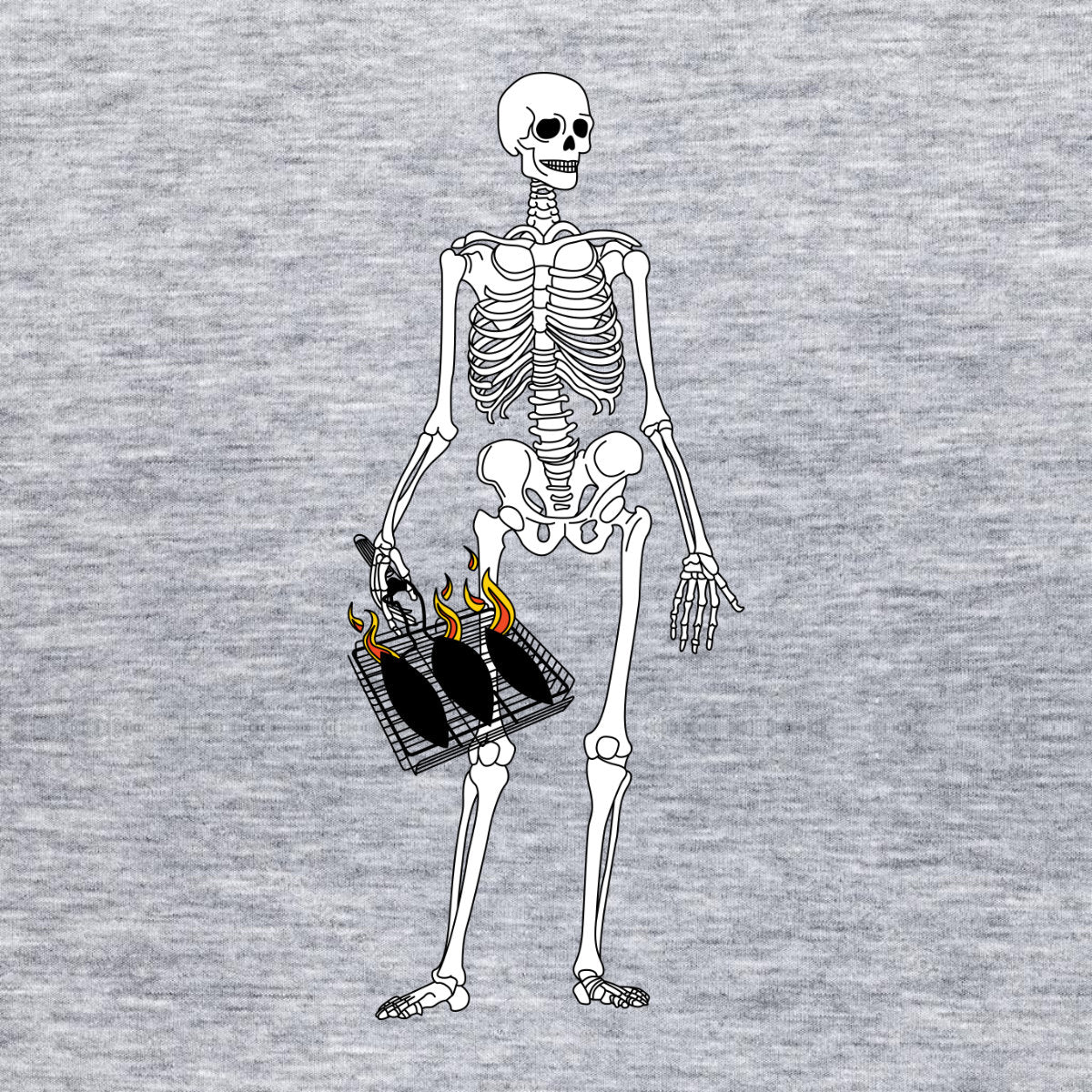 Pilki melanžiniai UNISEX marškinėliai "Skeletas grilina"