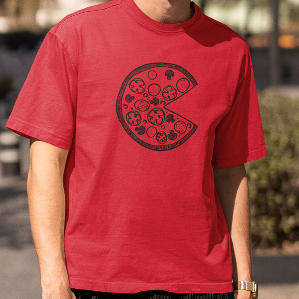 Raudoni unisex marškinėliai poroms su piešiniais "Pica“ Vyriškas dizainas