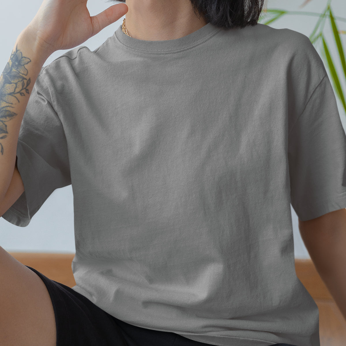 Pilki melanžiniai UNISEX medvilniniai marškinėliai be spaudos