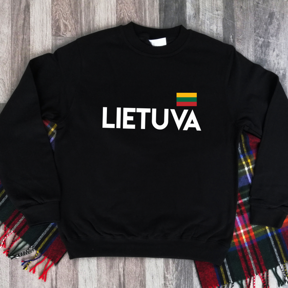Juodas džemperis be gobtuvo "Lietuva su maža trispalve"