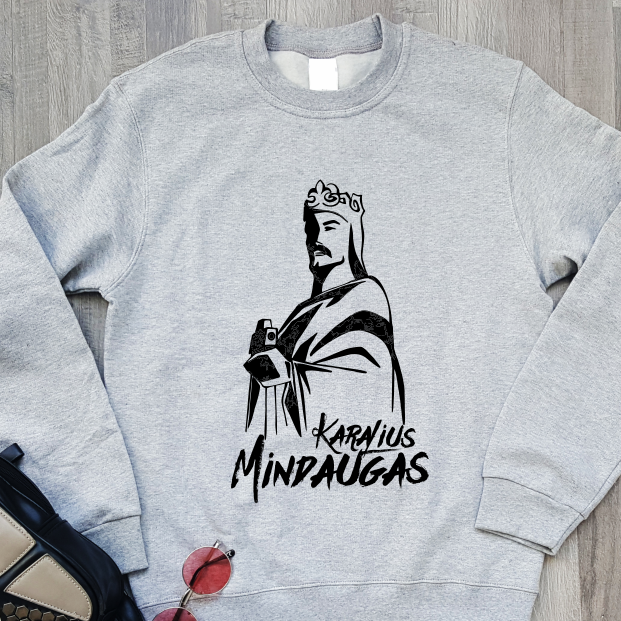 Pilkas džemperis be gobtuvo "Karalius Mindaugas"