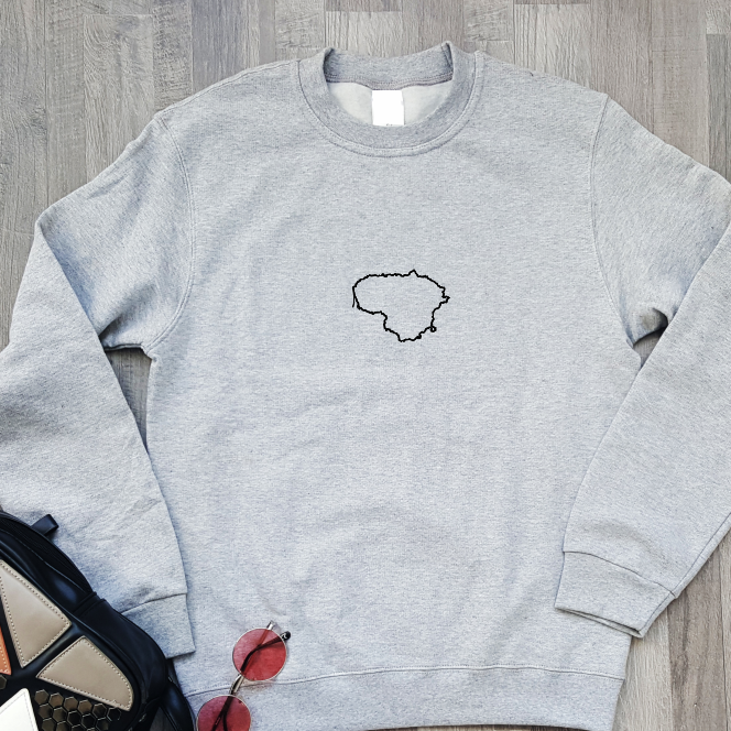 Pilkas džemperis be gobtuvo "Lietuvos kontūrai" ŠIURPNAČIO PASIŪLYMAS (M)