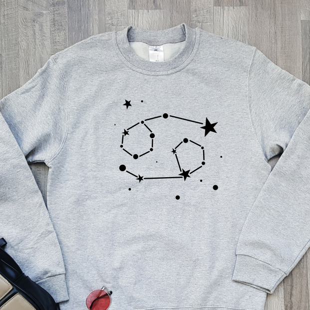 Pilkas džemperis be gobtuvo "Vėžys zodiakas"