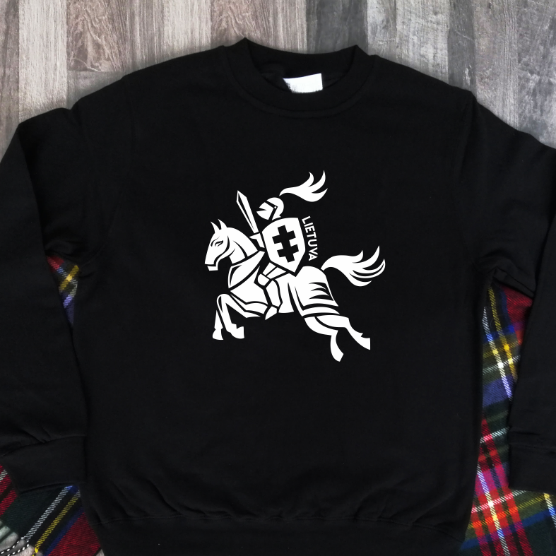 Juodas džemperis be gobtuvo "Vienspalvis Vytis" ŠIURPNAČIO PASIŪLYMAS (L)