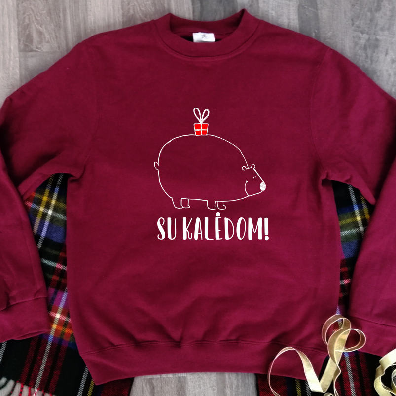 Burgundiškas UNISEX džemperis Kalėdoms "Su Kalėdom" (M dydis) JUODOJO PENKTADIENIO pasiūlymas!