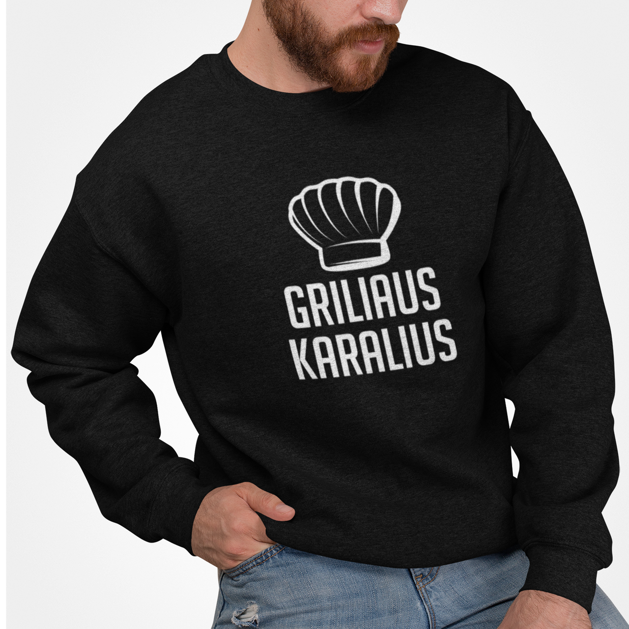 Juodas UNISEX džemperis be gobtuvo "Griliaus karalius"