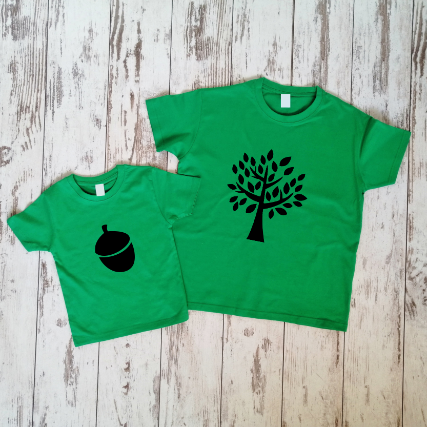 Šviesiai žali unisex marškinėliai "Ąžuolas ir gilė“