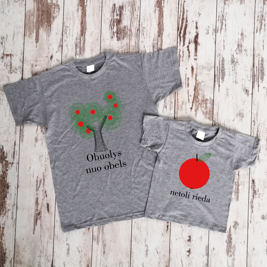 Pilki marškinėliai "Obelis ir obuolys“