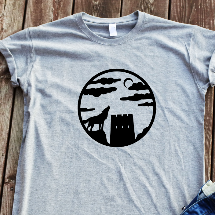 Pilki UNISEX marškinėliai "Juodas Geležinis vilkas"