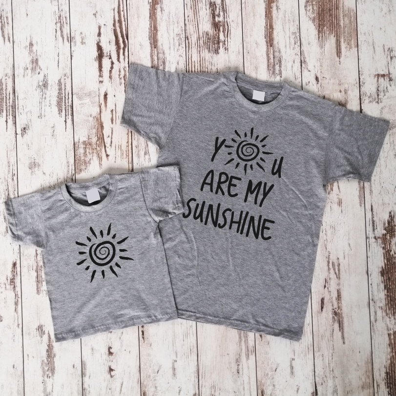 Pilki marškinėliai šeimoms "You are my sunshine“