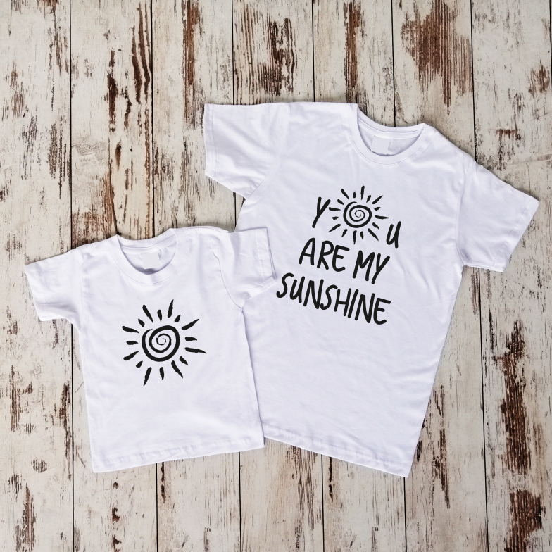 Balti marškinėliai šeimoms "You are my sunshine“