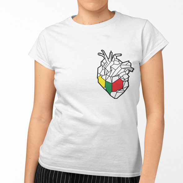 Balti moteriški marškinėliai "Geometrinė širdis"