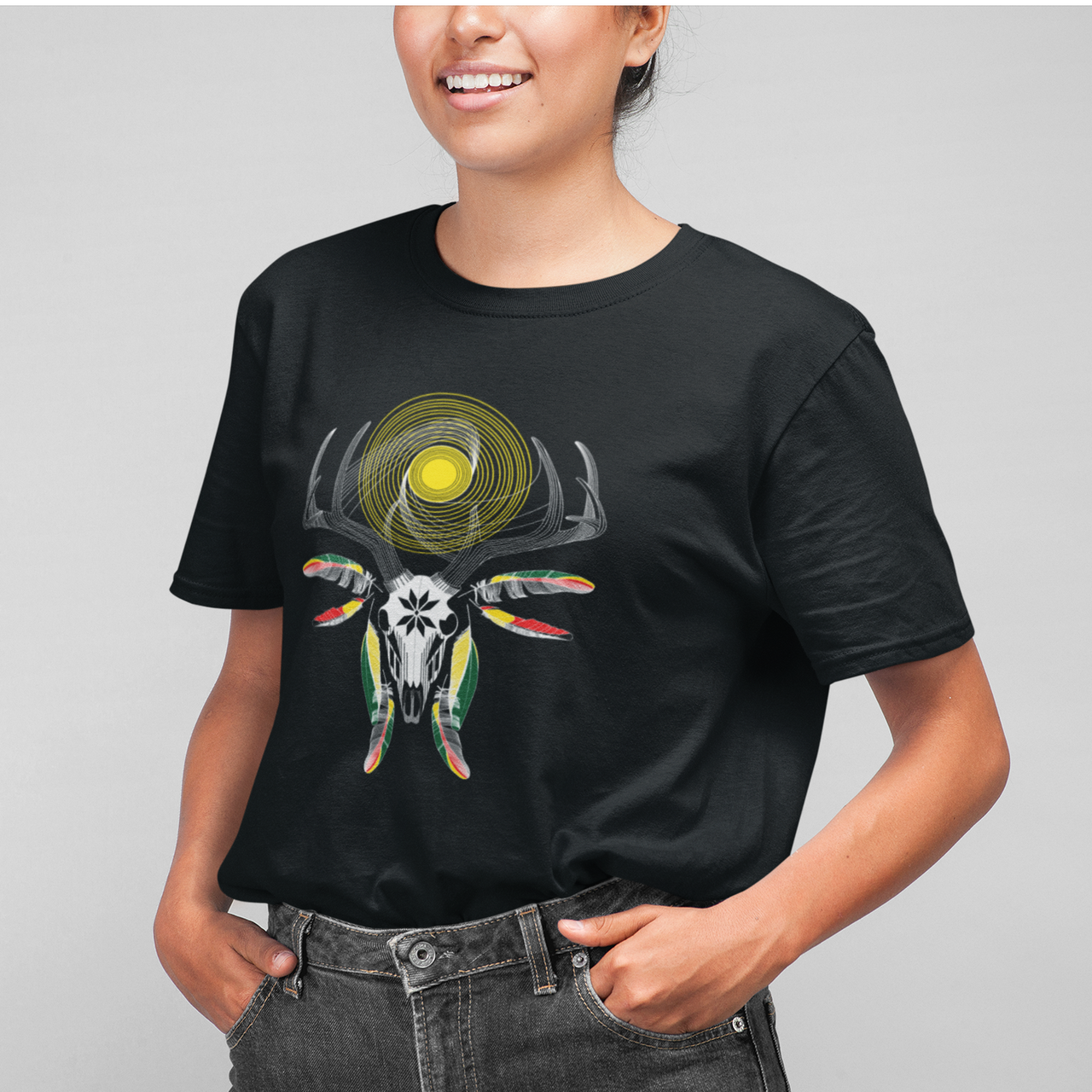 Juodi UNISEX marškinėliai "Elnias devyniaragis. Naktis"