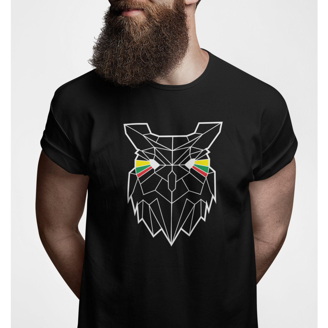 Juodi UNISEX marškinėliai "Geometrinė pelėda"