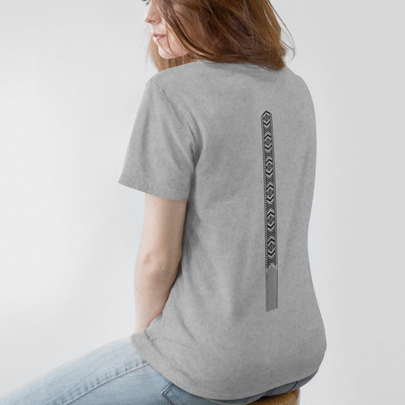 Pilki UNISEX marškinėliai su spauda ant nugaros "Tvirtybė"