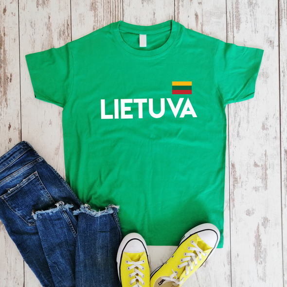 Šviesiai žali unisex marškinėliai "Lietuva su maža vėliava"